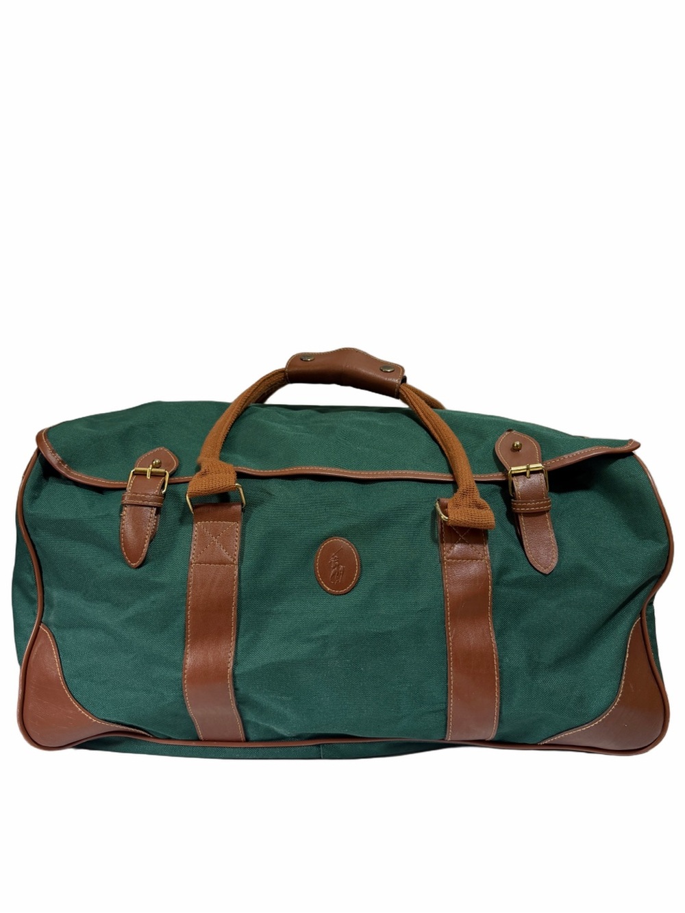 Vintage Ralph Lauren fragrance large green brown duffle travel canvas bag unisex